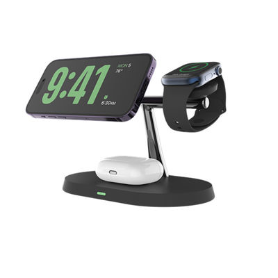 Buen precio T268D Carga inalámbrica de metal rápido Corriente estable Magnética Apple 3 en un solo soporte de carga en línea