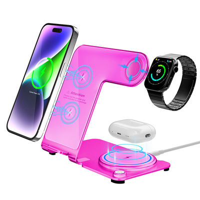 Blue/Silver Wireless 3 en 1 Stand de carga elegante de alta eficiencia de carga PD/QC Metal