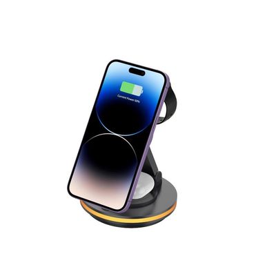 Buen precio 4 en 1 Estación de carga inalámbrica magnética rotativa plegable PD/QC Input CE/FCC/RoHS Certificado en línea