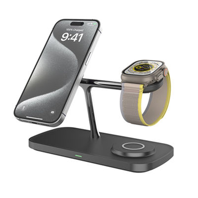 Buen precio Material de aleación de zinc exclusivo con patente QI Certificado Cargador inalámbrico para iPhone auricular IWatch Cargador de teléfono rápido en línea