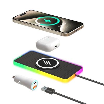 Pad de carga inalámbrica de automóvil de silicona RGB LED Qi Apple Samsung Auriculares Compatibilidad