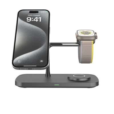 Buen precio Cargador inalámbrico de aleación de zinc Qi 2 todo en 1 con indicador LED de potencia de 15W para teléfonos inteligentes relojes de auriculares en línea