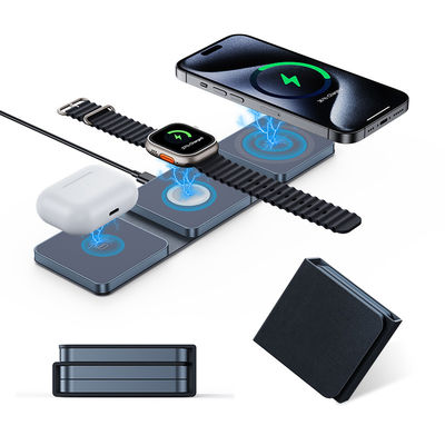 Buen precio Blue Compact Plegable 3 en 1 Cargador de viaje inalámbrico 15W para iPhone Airpods iWatch en línea
