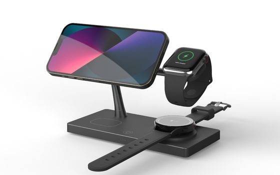 Buen precio T218 Cargador rápido inalámbrico dual de 15W con función incorporada Apoya relojes Apple y Samsung con luz nocturna en línea
