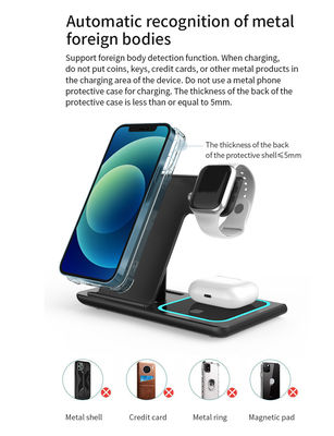 Buen precio Cargador rápido inalámbrico 3 en 1 Apple/Samsung 15W/10W Xharger plegable Soporte a Apple Watch con la luz nocturna en línea