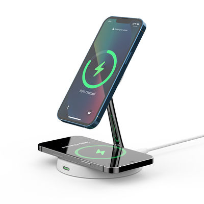 T269C cargador rápido inalámbrico con luz nocturna y soporte de aleación de zinc ABS para soporte de teléfono celular de Apple y Samsung