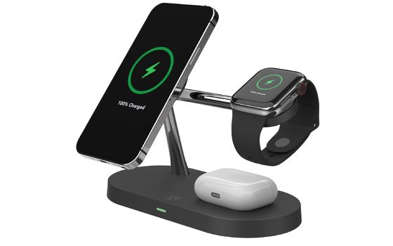 Buen precio 4 en 1 cargador rápido inalámbrico T68C 15W / 10W cargador de teléfonos móviles industriales soporte de Apple y Samsung soporte de carga en línea